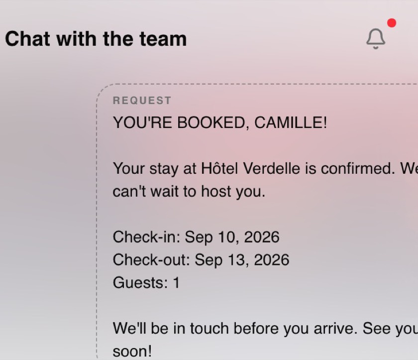 A guest conversation with the team, with a read receipt