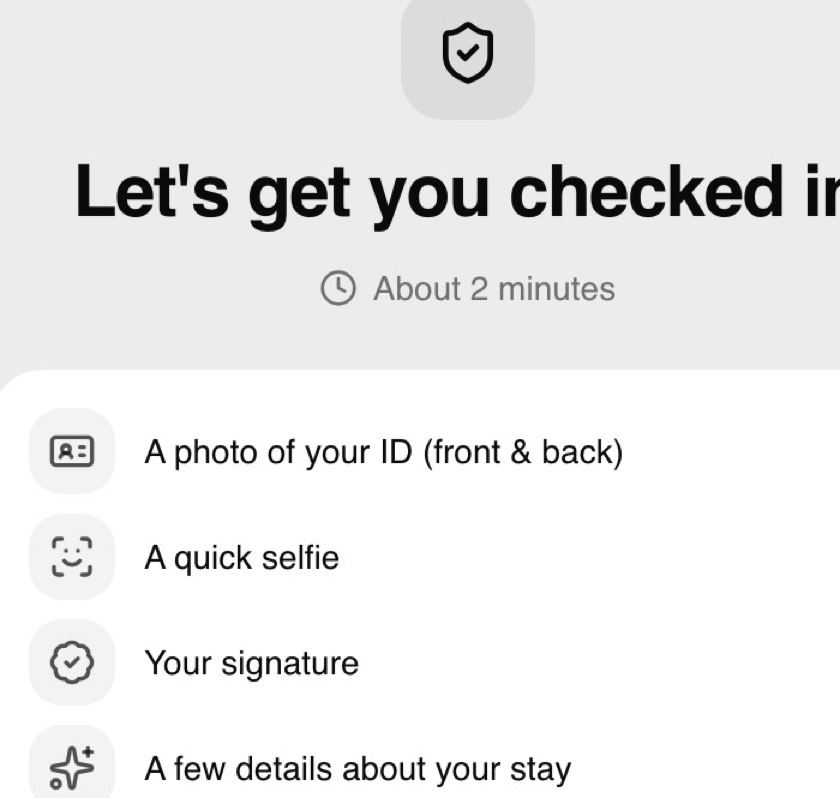 The pre-check-in checklist in the Stayflow guest app